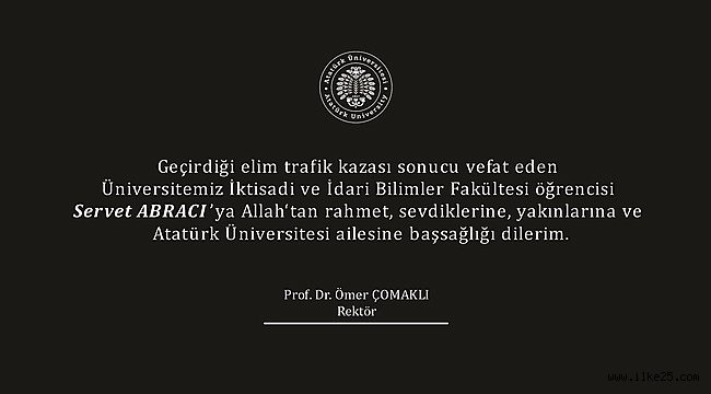 Prof.Dr.Ömer ÇOMAKLI Taziye Mesajı Yayınladı