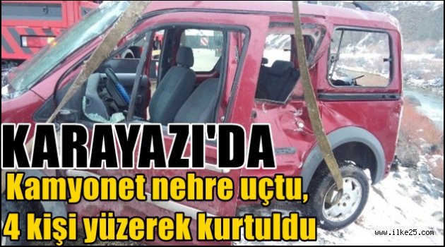 Karayazı'da Kamyonet nehre uçtu, 4 kişi yüzerek kurtuldu