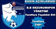 B.B Erzurumspor'dan Taraftara Teşekkür Mesajı!