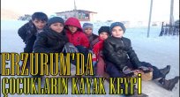 Erzurum'da çocukların kızak keyfi