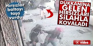 Dükkanına gelen hırsızları silahla böyle kovaladı